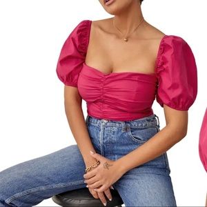 Reformation Radish Ruched Cotton Top